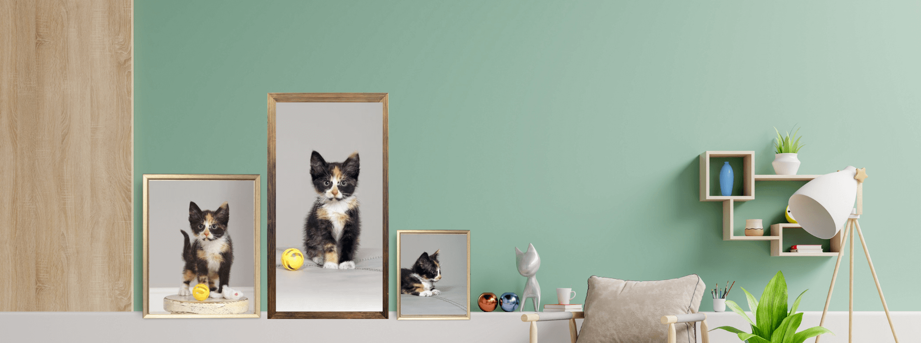 Photo wall featuring the lean and layering style with photos from a JCPenney Portraits session.