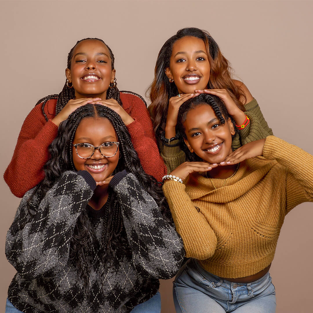 Four women best friends capturing photos at JCPenney Portraits