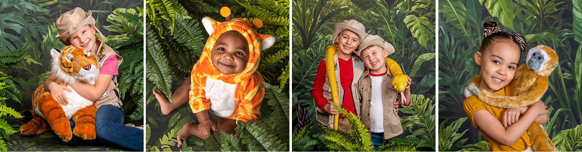 Children posing for pictures for a Safari photo shoot