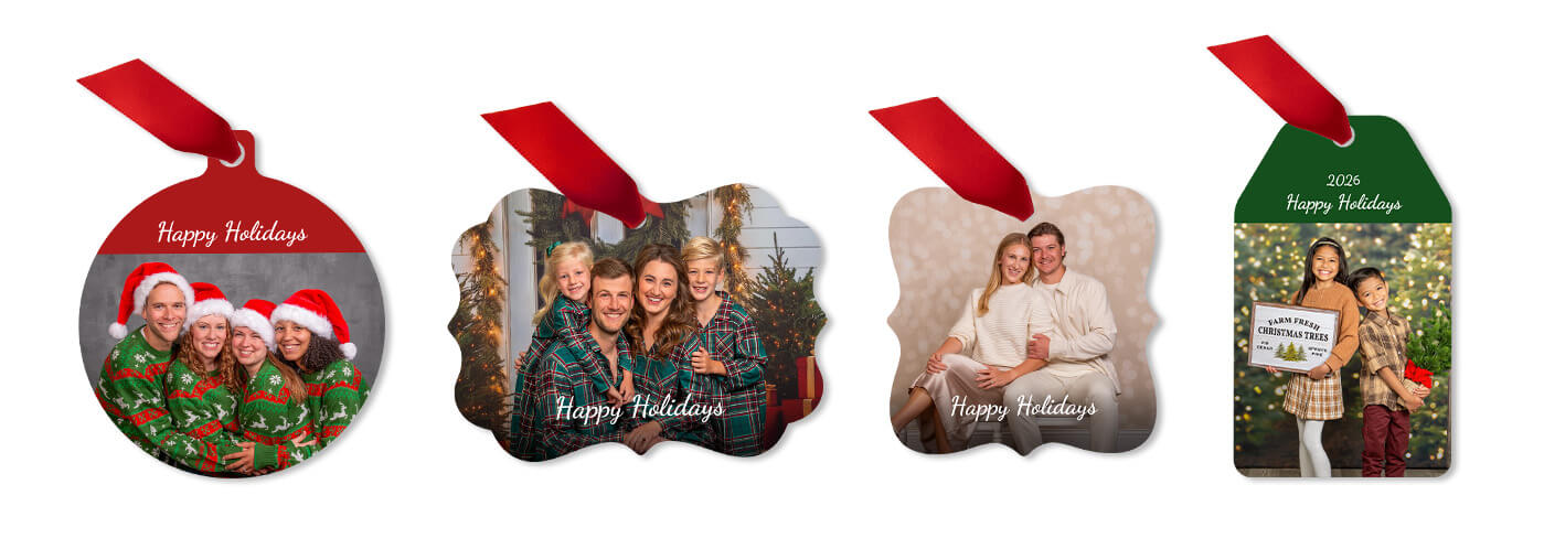Personalized ornaments designed at JCPenney Portraits.